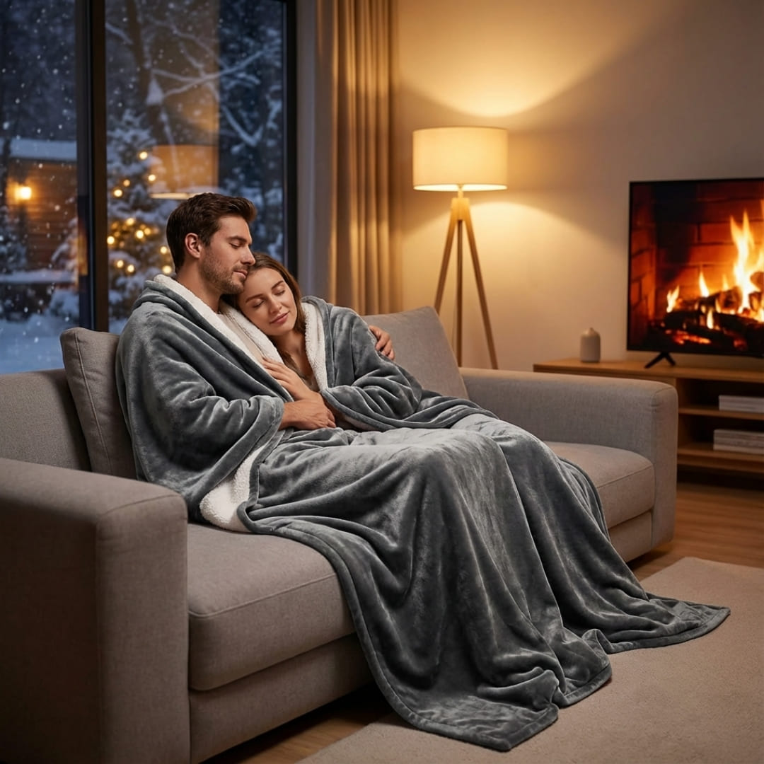 VARMA™ – Couverture chauffante en velours & sherpa