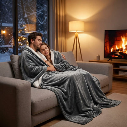 VARMA™ – Couverture chauffante en velours & sherpa